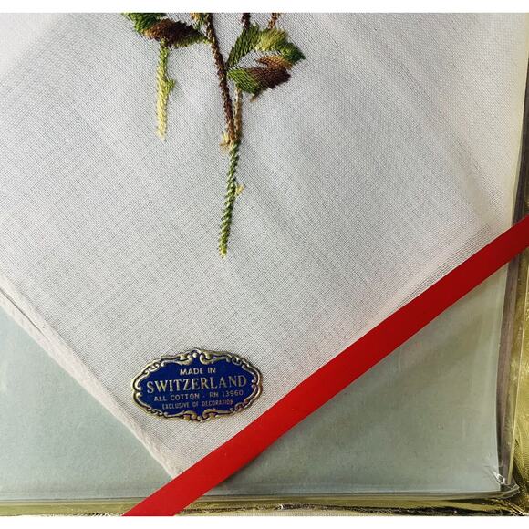 Vintage Handkerchief Lot Four Floral Pink Yellow White Cotton Ladies Switzerland - Picture 5 of 7